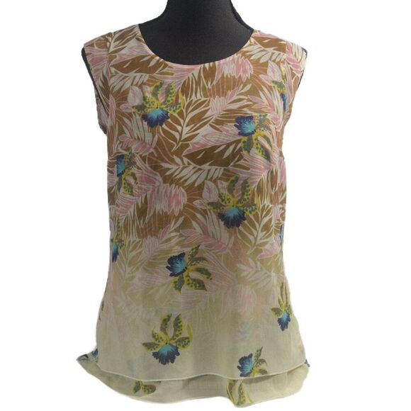 Cabi Tropical Print Parlor Top Blouse Sleeveless Split Back Bust 34" - Picture 1 of 4